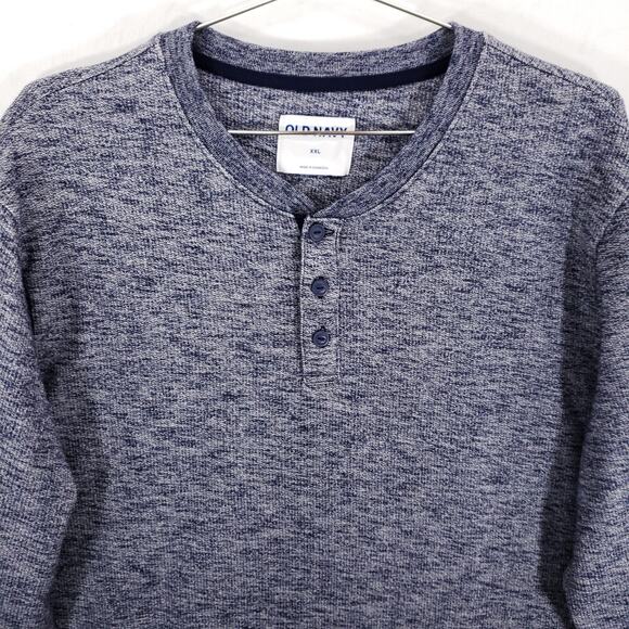 Old Navy Sweater Mens XXL Heather Blue Long Sleeve Henley Knit Crew Pullover Top - Picture 2 of 6